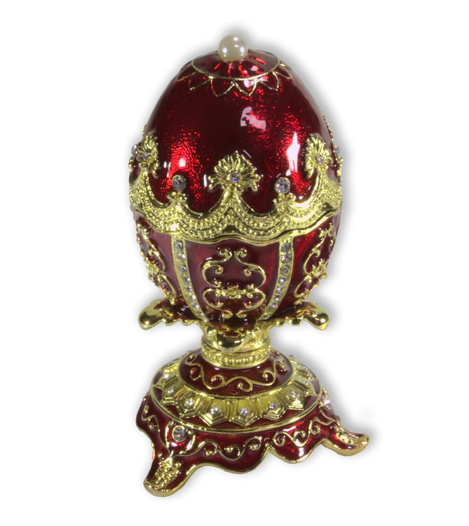 Schmuck- Ei Rot mit Ornamenten nach Faberge-Art aus emailliertem Metall