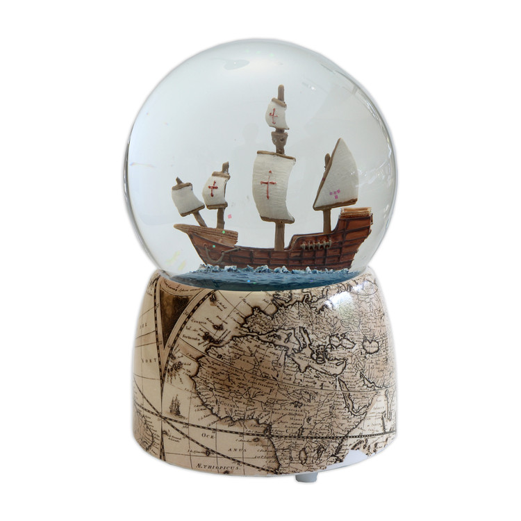 Schneekugel Segelschiff mit Spieluhr